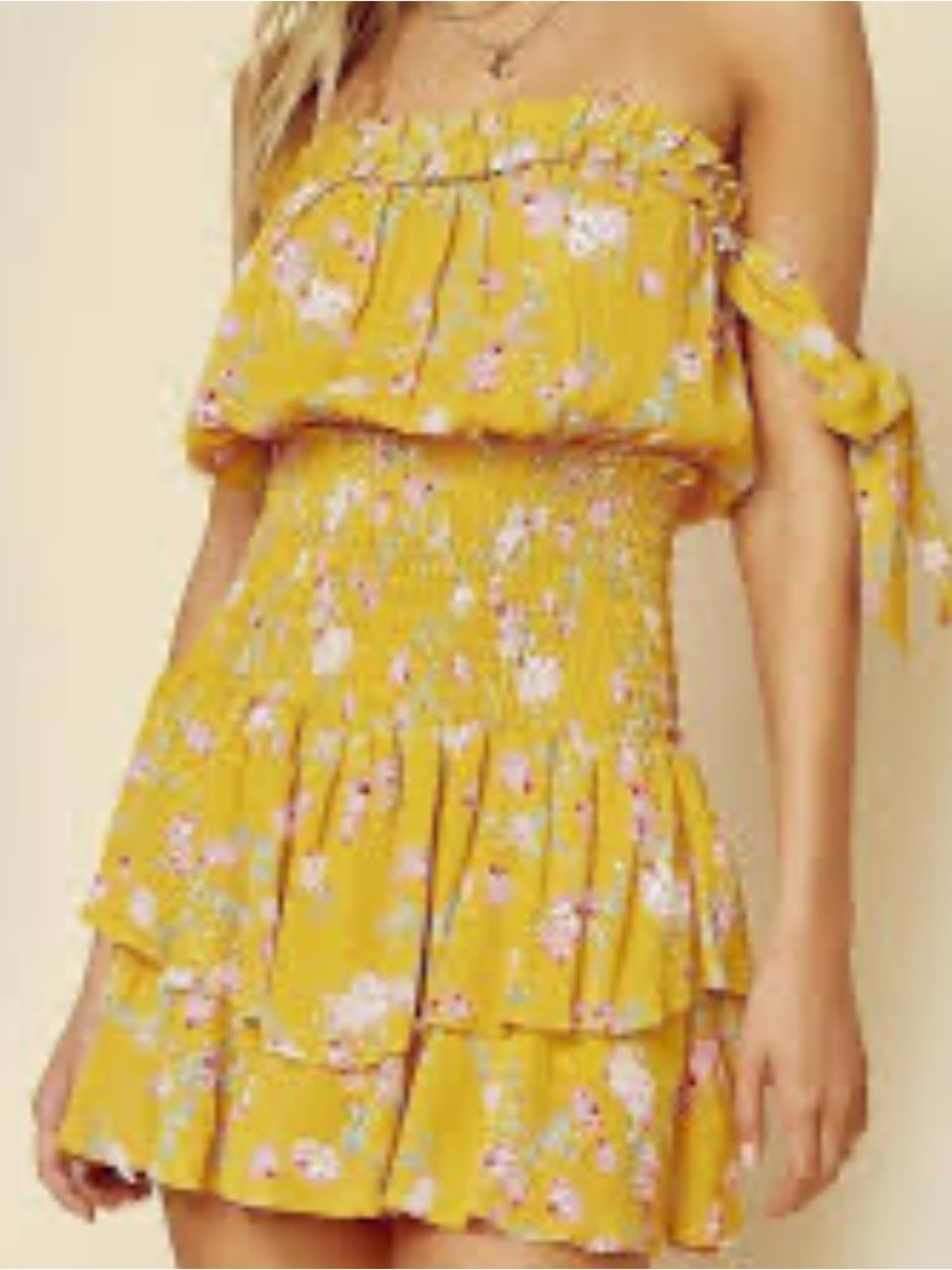 NWT Blue Life Yellow Floral Smocked Tiered Romper